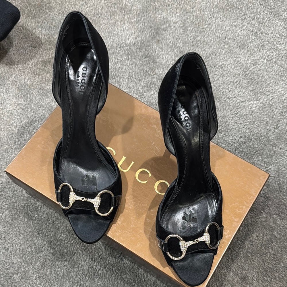 Gucci Black Peep-Toe Heels